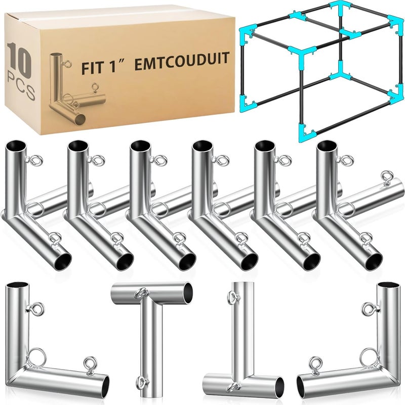 ForoGore 10 Pcs 1'' Golf Frame Corner Kit DIY Canopy Fittings Kit with Threaded Eye Bolts for EMT Pipe 10' L x 10' W x 10' H Practice Golf Cage Net Indoor Outdoor Home - Image 1